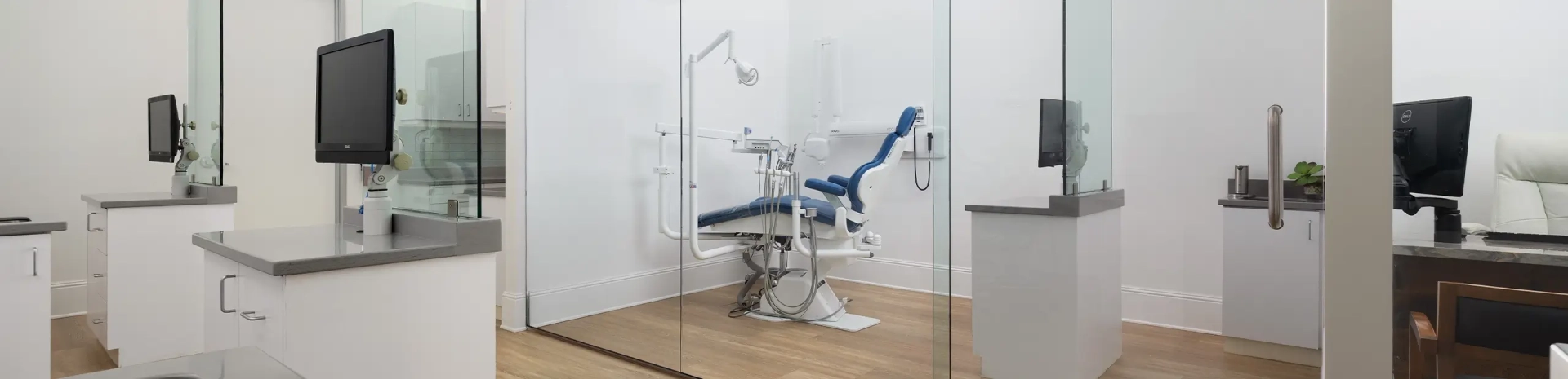 Spacious comfortable treatment areas at Ocean Hills Dental office in Newport Beach, California.